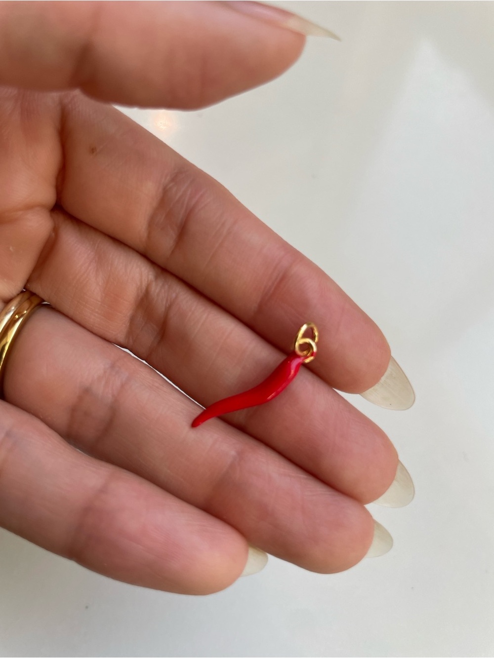 Red Chili Pepper Horn Pendant, Gold Plated, Italian Lucky Charm